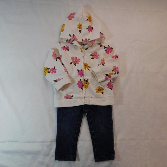 Bundle of Old Navy 6-12M Soft Floral Hoodie & Skinny Adjuste` Pullon Jeans - Picture 2 of 7